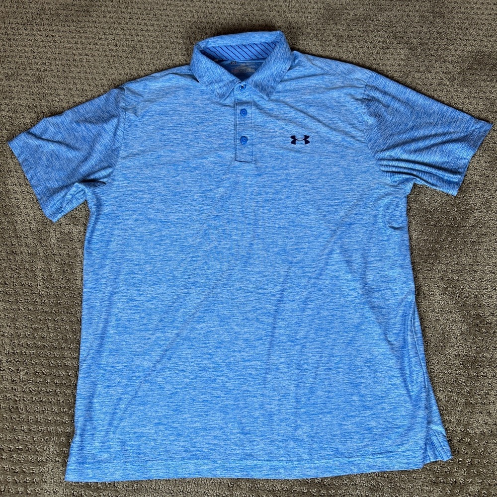 Under Armour HeatGear Polo Shirt – Men's Large – Blue– Loose Fit